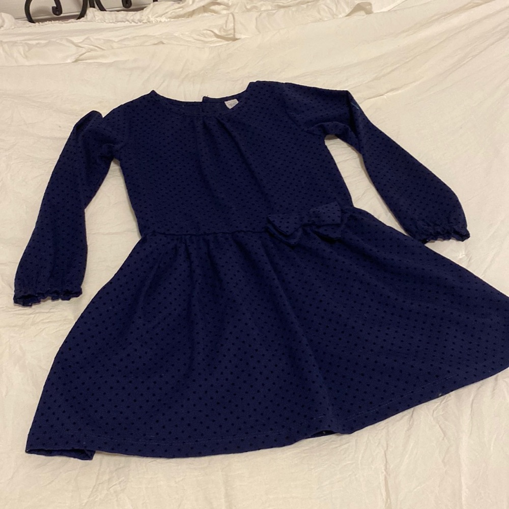 Carters girls dress 5T , navy blue with black velvet polka dots